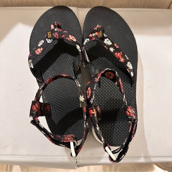 Teva Floral Platform Thong Chunky Casual Sandals Black Pink Red White Womens 10 - Picture 5 of 10